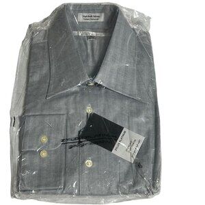 George Machado Zylos Platinum Dress Shirt Charcoal Single Needle 18 34/35 New